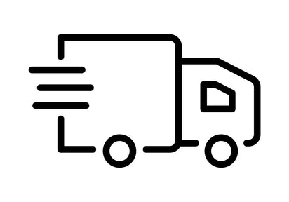 Black line art illustration of a delivery truck.