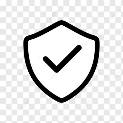 Black shield icon with a checkmark inside, outlined in bold black lines on a transparent background.